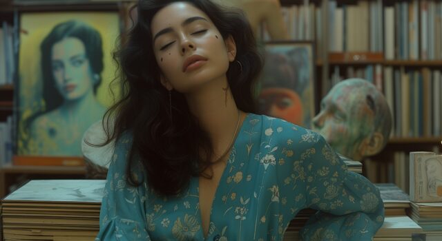 Serene Woman Surrounded by Art